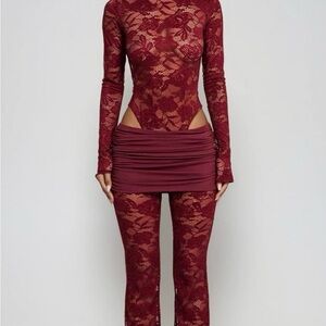 Elegant Burgundy Lace Jumpsuit